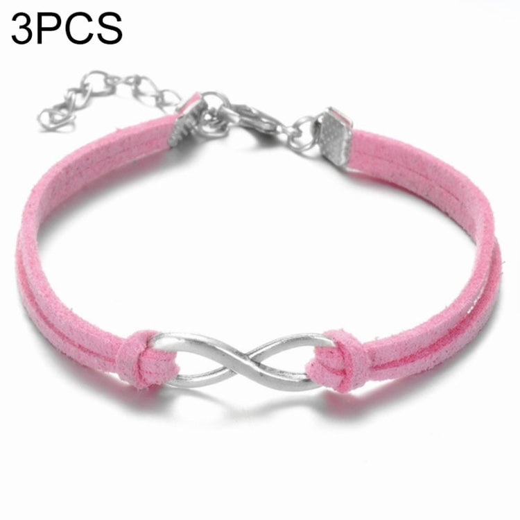 3-piece infinity charm twine bracelet set, pink with silver-toned clasp