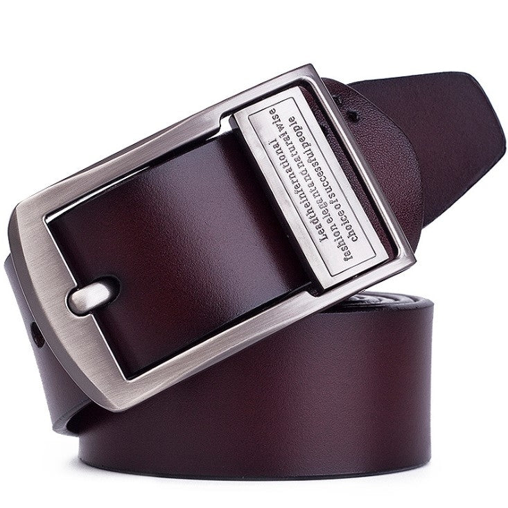 Dark maroon leather pin buckle belt with silver-tone rectangular buckle