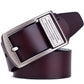 Men's dark brown pure leather belt featuring a silver-tone pin buckle