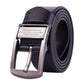 Black leather pants belt with pin buckle and silver-tone rectangular buckle plate