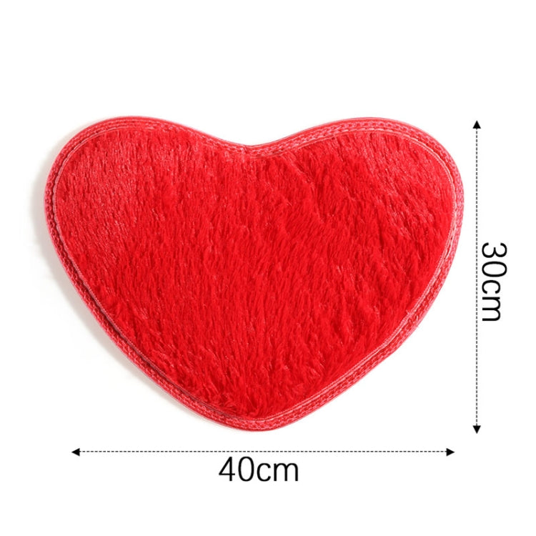 Heart-shaped bath mat, red plush; size shown 40 x 30 cm