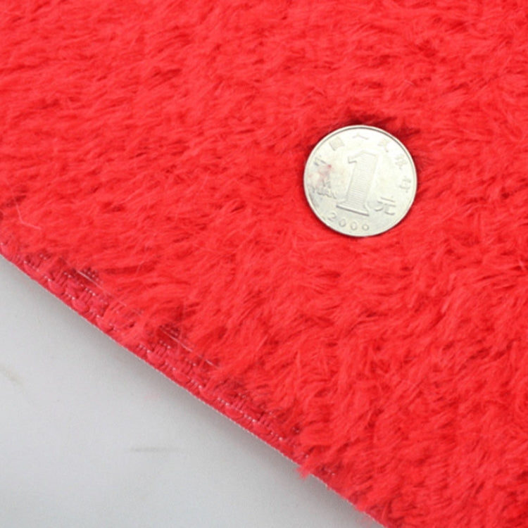 Heart-shaped bath mat, bright red plush with stitched non-slip border