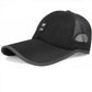 Black breathable mesh baseball cap with curved brim and open side mesh panel.