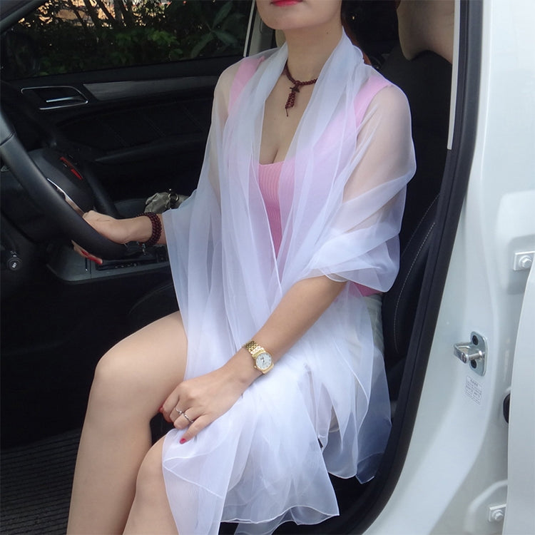 White chiffon silk scarf, sheer drape over shoulders with layered folds