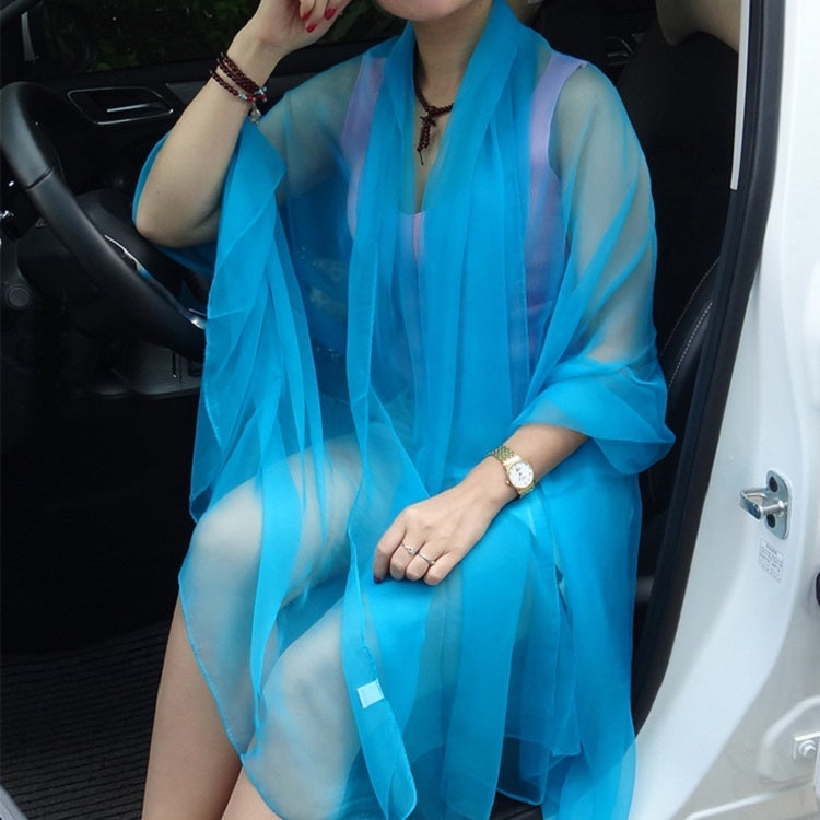Blue chiffon silk scarf, sheer drape over shoulders with translucent vertical layers
