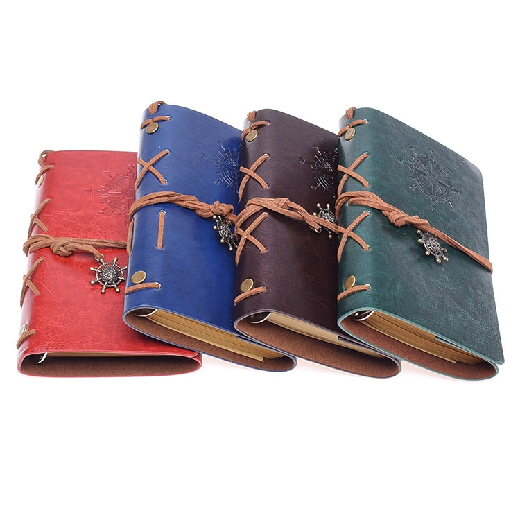 Pirate spiral notebooks journal with red, blue, brown, and teal covers, eyelet straps, charm tabs