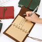 Hand writing in a pirate spiral notebook journal with kraft paper and metal rings