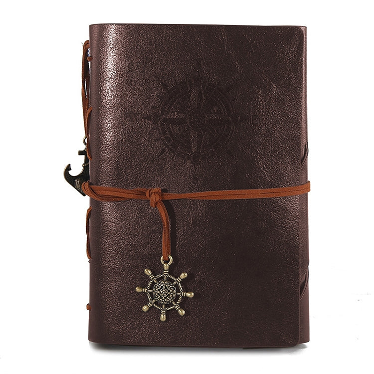 Vintage pirate spiral notebook journal with brown PU leather cover and sun charm leather tie