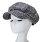 Gray plaid octagonal cap on headform with short brim and stitched crown