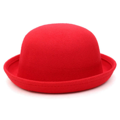 Red felt dome hat with rolled brim for autumn and winter wear