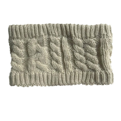 Cream knit wool earmuff headband with cable-knit texture and ribbed edges