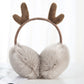 Khaki plush antler earmuffs with soft fur ear covers and curved headband