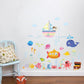 Sea life wall sticker design with whale, ship, submarine, fish, jellyfish, coral and bubbles