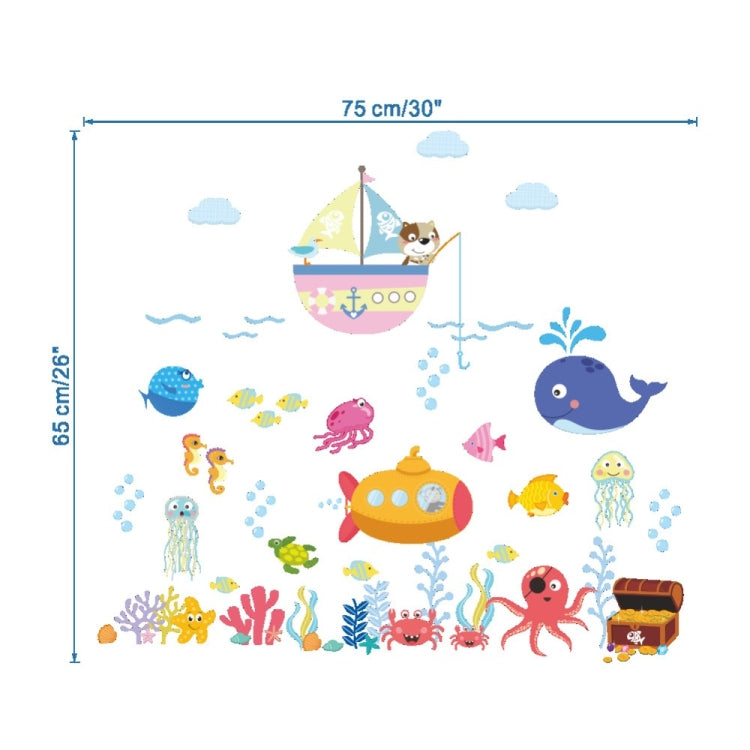 Wall sticker size 75x65 cm with whale, ship, submarine, fish, octopus and coral