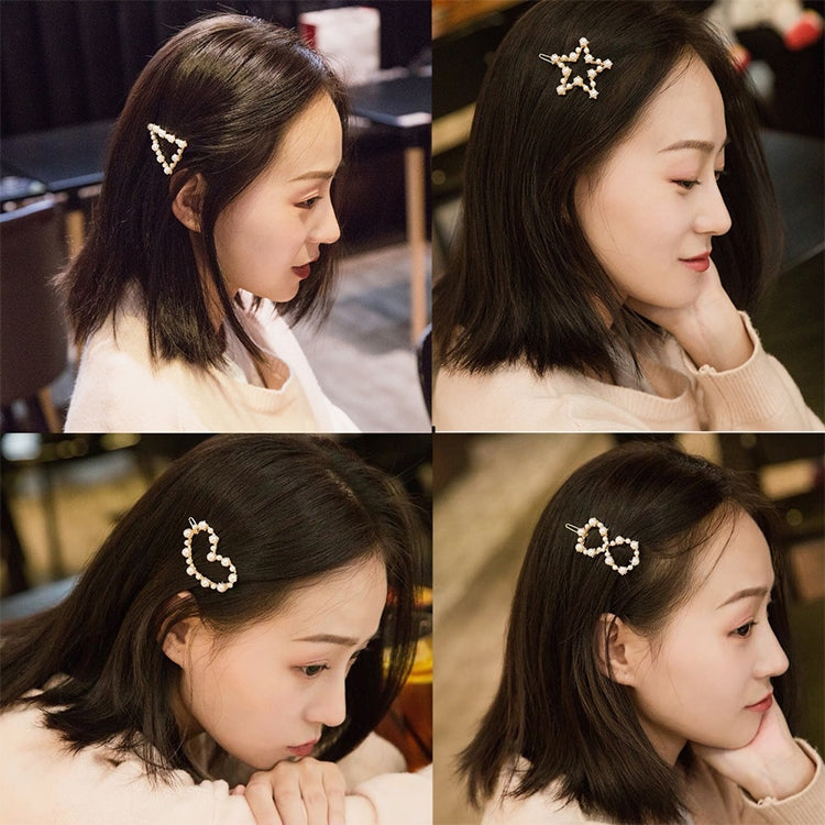 Pearl hair clips with star and heart shapes for girls' hairstyles