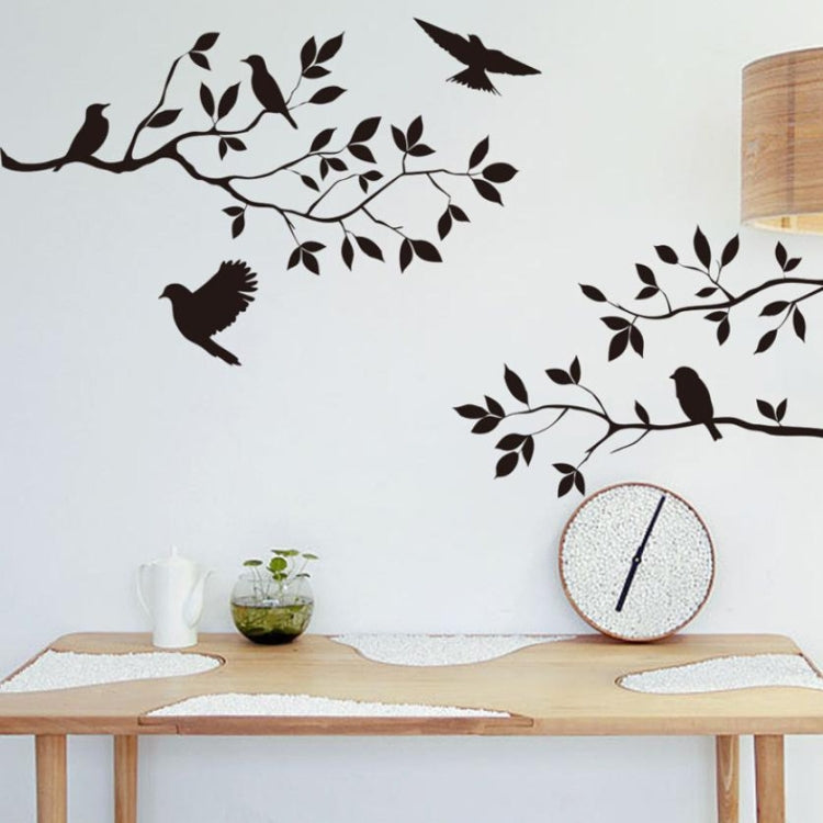 Bird and branch wall sticker decal featuring multiple black birds on a leafy branch