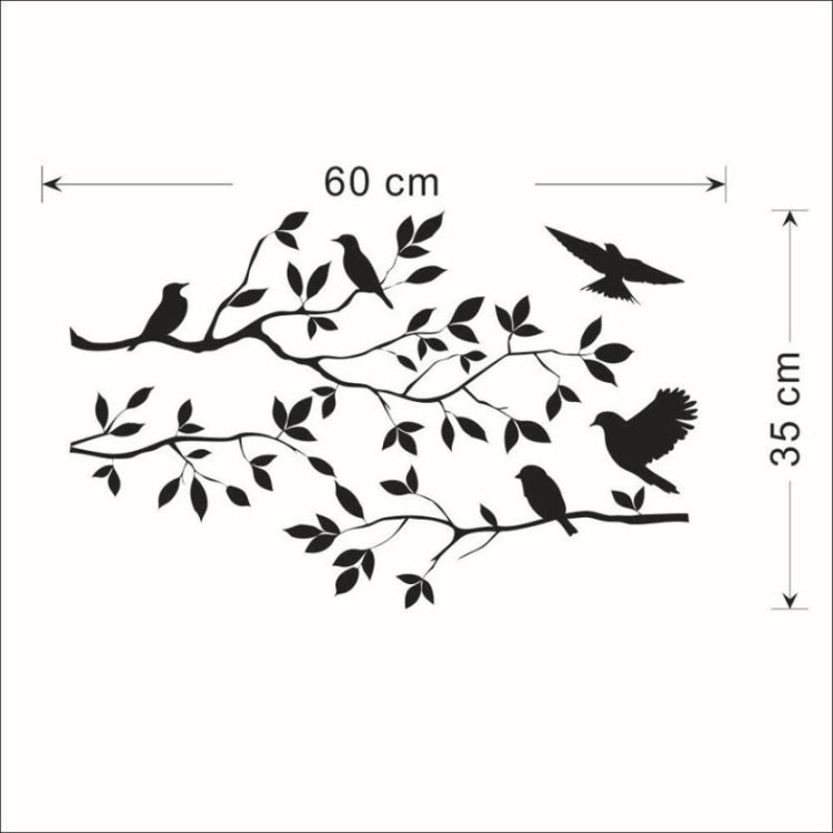 Bird and branch wall sticker decal, black silhouettes; 60 x 35 cm
