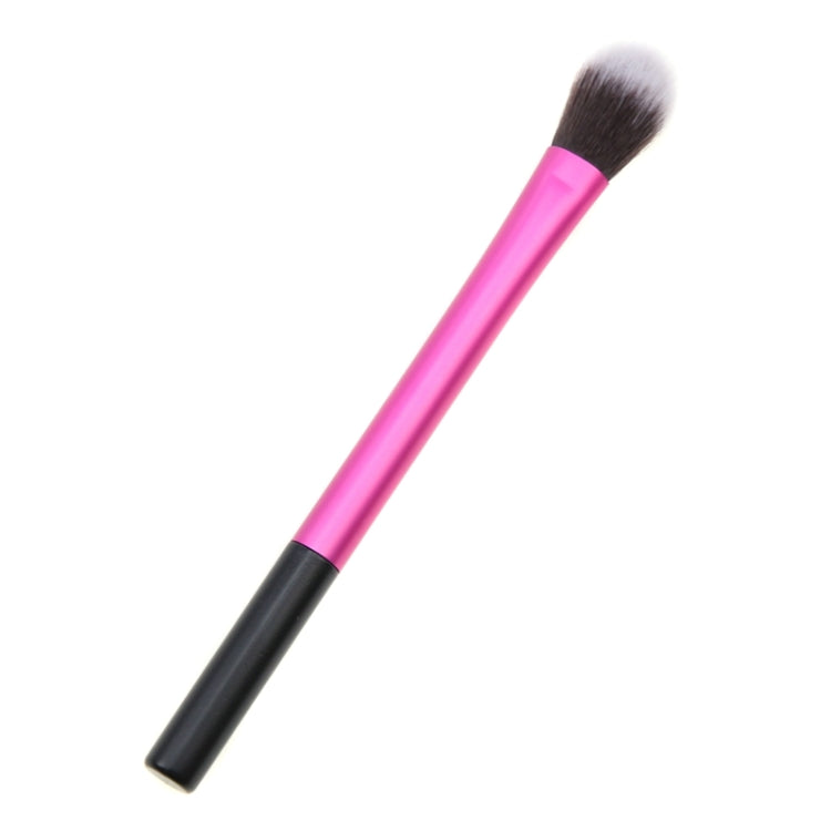Pink makeup brush with black end cap and fluffy bristles for eye highlighting