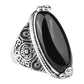 Antique silver oval black stone ring with ornate filigree band