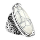 Antique silver oval white stone ring with ornate filigree band