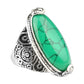 Antique silver oval green stone ring with ornate filigree band