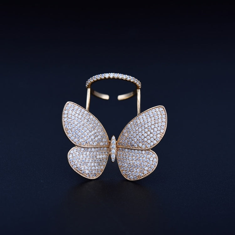Butterfly motif adjustable ring with four glittering crystal wings and open band
