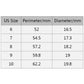 Ring size chart with US sizes 6–10 and perimeter/diameter measurements