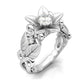Side view silver flower wedding ring with central clear stone and side diamonds
