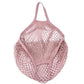 Light pink mesh string tote bag with loop handle and open net sides