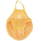 Yellow mesh string tote bag with loop handle and open net weave