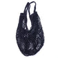 Navy mesh tote bag with long handles and open woven net design