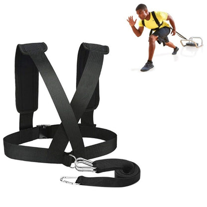 Black anti-resistance training belt harness with crossed straps and metal buckles