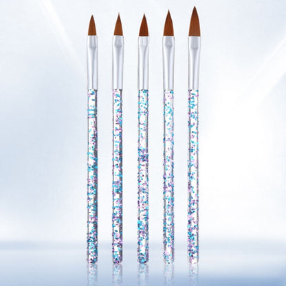Nail crystal brush pens set of 5 with brown tips and glittery clear handles