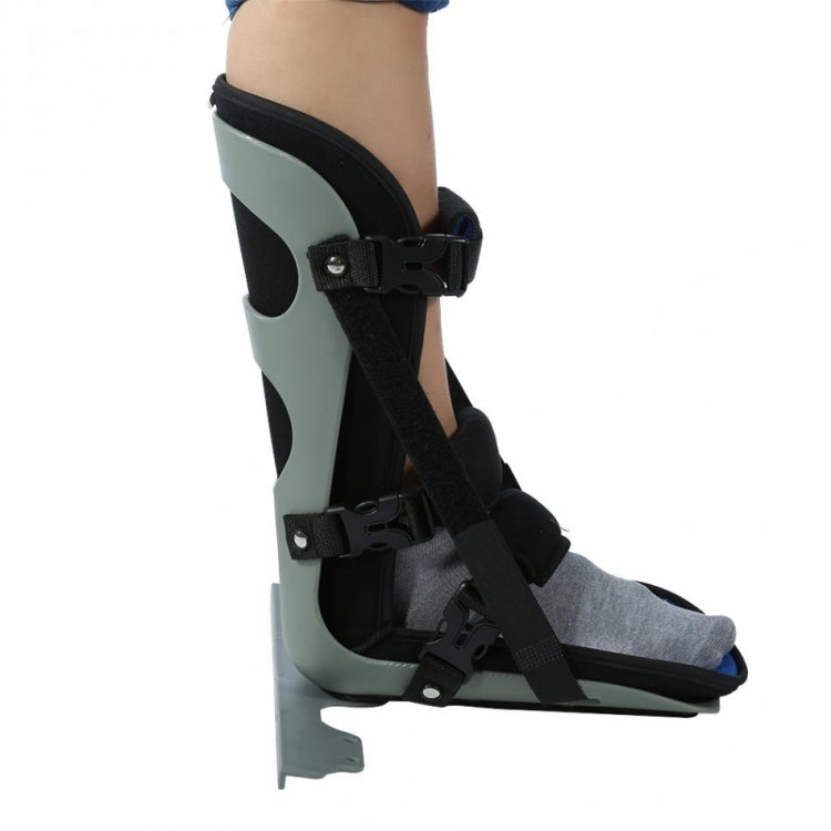Light gray and black ankle correction brace with two strap closures