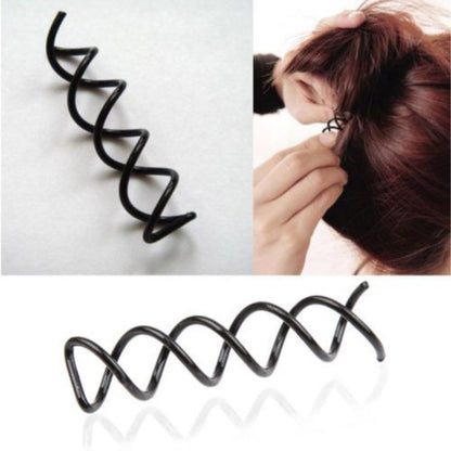 Black spiral hairpin, curved coil pin for securing hair