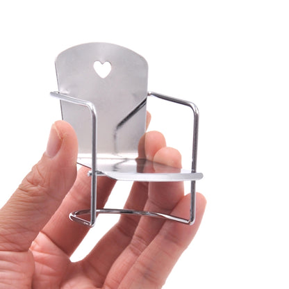 Miniature metal dollhouse chair with heart cutout backrest, silver finish