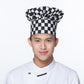 Black-and-white checkered chef hat with puffed crown