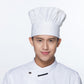 White pleated chef hat with tall crown and folded brim