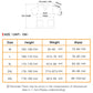 Workwear size chart diagram with measurement guides and unit table