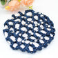 Navy mesh bun cover snood with silver-tone bead and rhinestone detailing