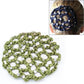 Green knitted bun cover snood with round rhinestone accents