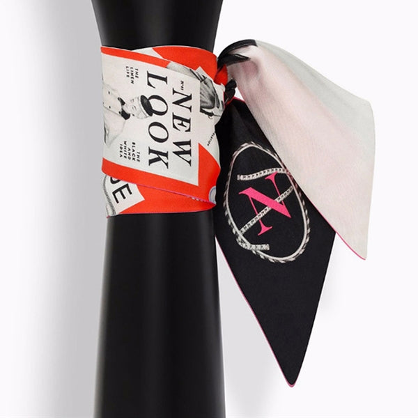 Small letter tarot scarf with letter N, black and white graphic design with trim