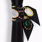 Small letter tarot scarf, black with jewel-like oval details, letter O