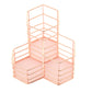 Rose gold hexagonal desk organizer with stacked open compartments and mesh shelf bottoms