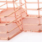 Rose gold hexagonal wire mesh shelves with corner frame and interlocking ring detail