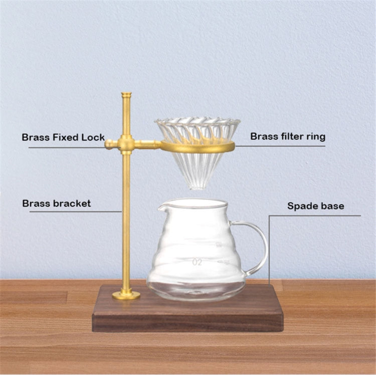 Coffee filter holder with brass bracket and spade base, filter ring assembly shown