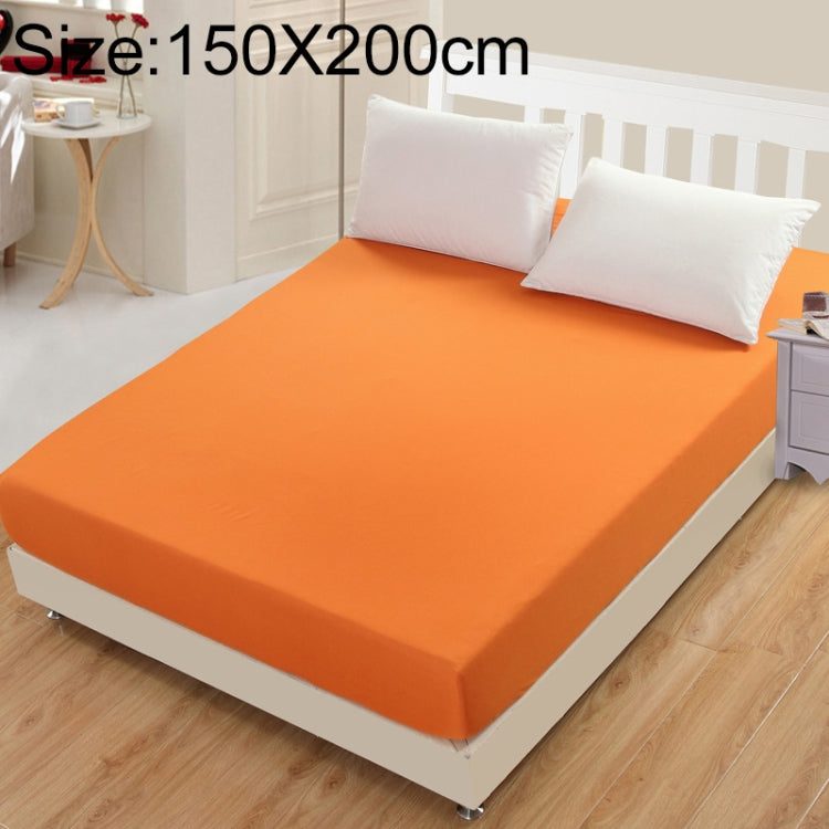 150x200cm fitted mattress protector sheet in orange, plain stretch fabric.
