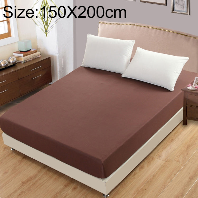 150x200cm fitted mattress protector sheet in dark brown, plain stretch fabric.