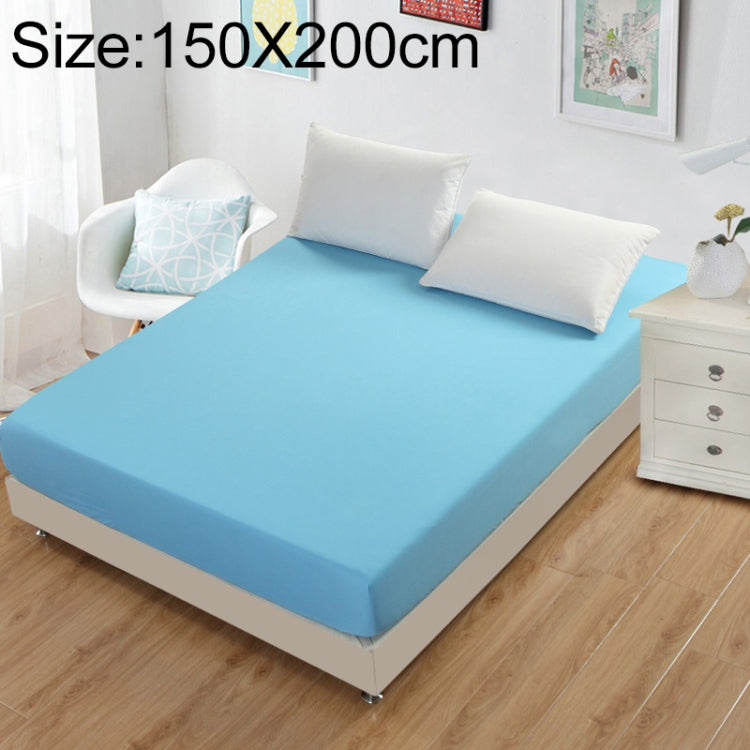 Fitted mattress protector sheet, 150x200 cm, light blue, elastic corners for secure fit.