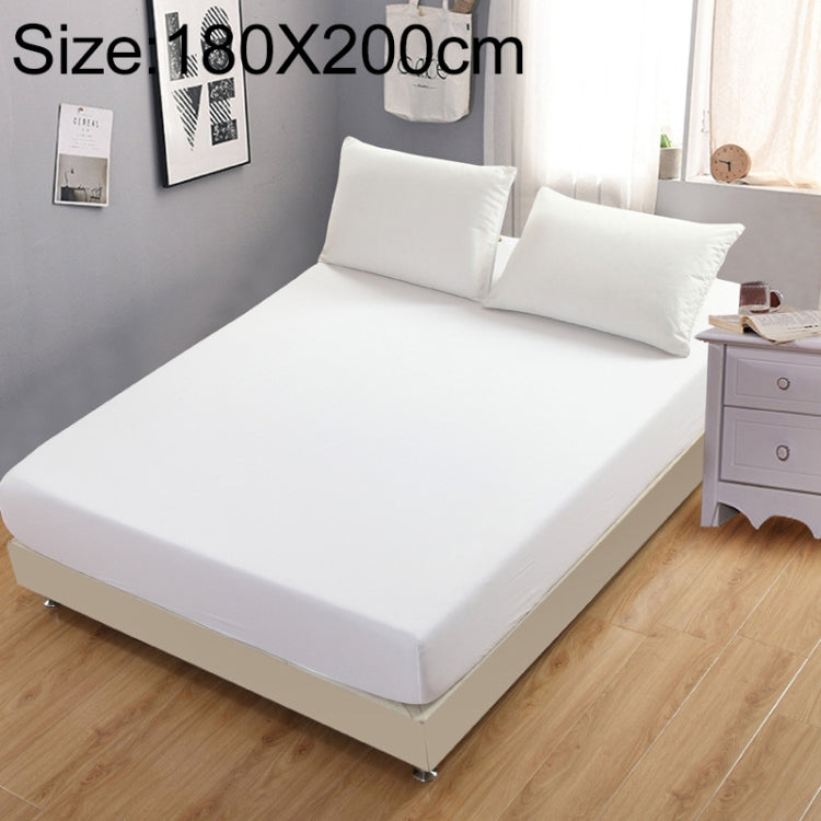 180x200cm fitted mattress protector sheet in white, plain stretch fabric.